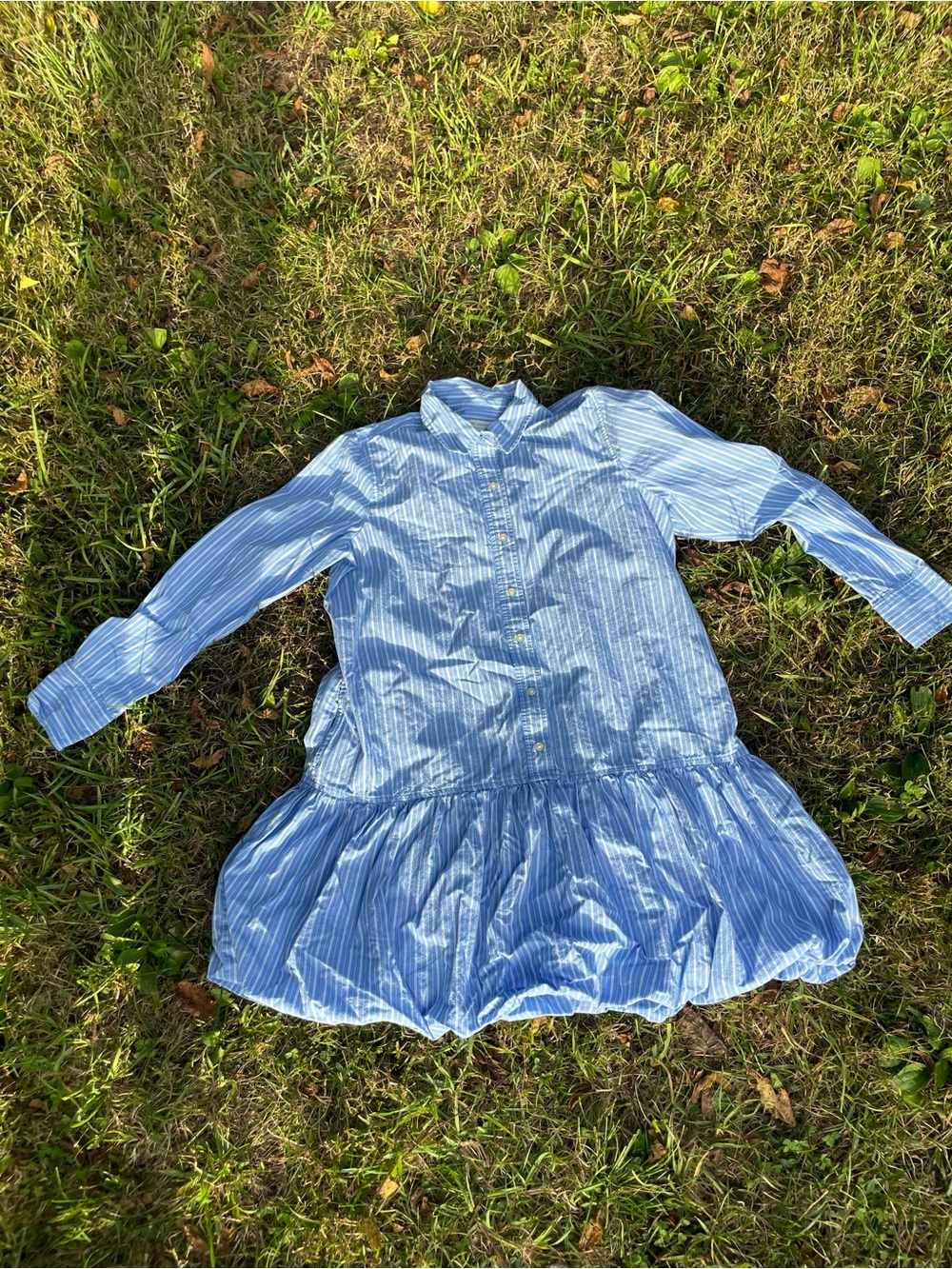 Blue Stripe Button-Front bubble skirt dress